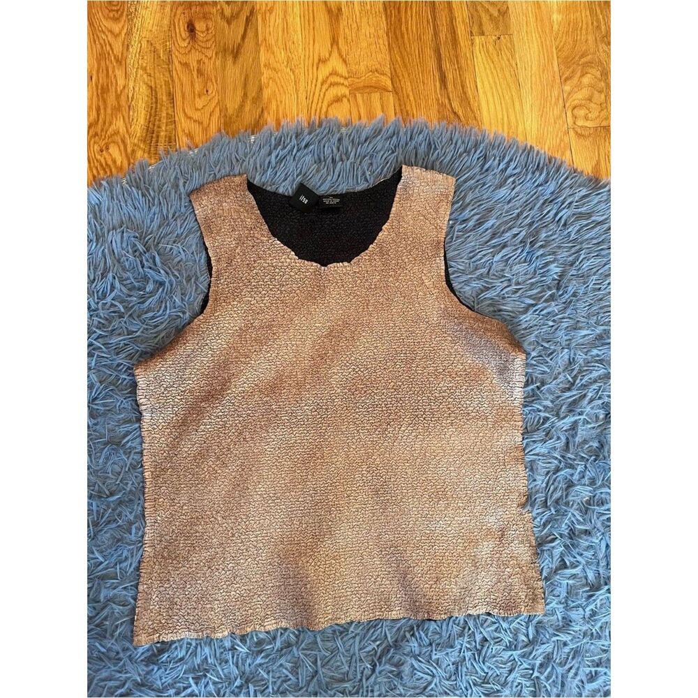 Itsu Textured Metallic Metallic Beige Sleeveless Shell Top Size M Petite Y2K